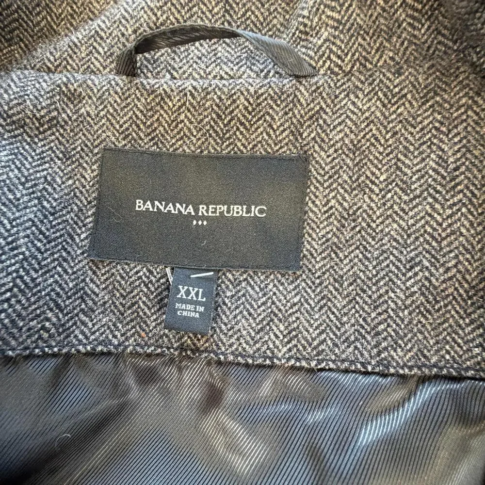 Banana Republic Jacket Mens 2XL Gray Herringbone Tweed Military Full Zip Lined
